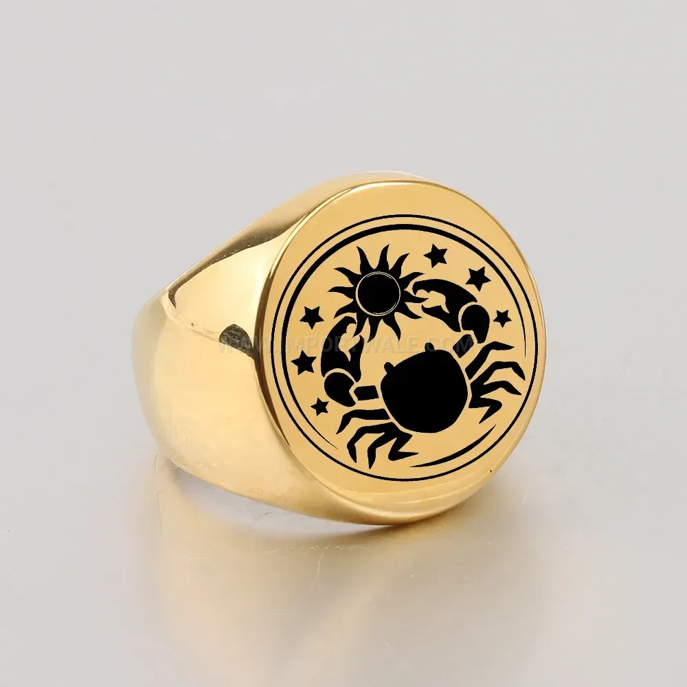 Designer Celestial Engraved Stainless Steel Vintage Signet Ring