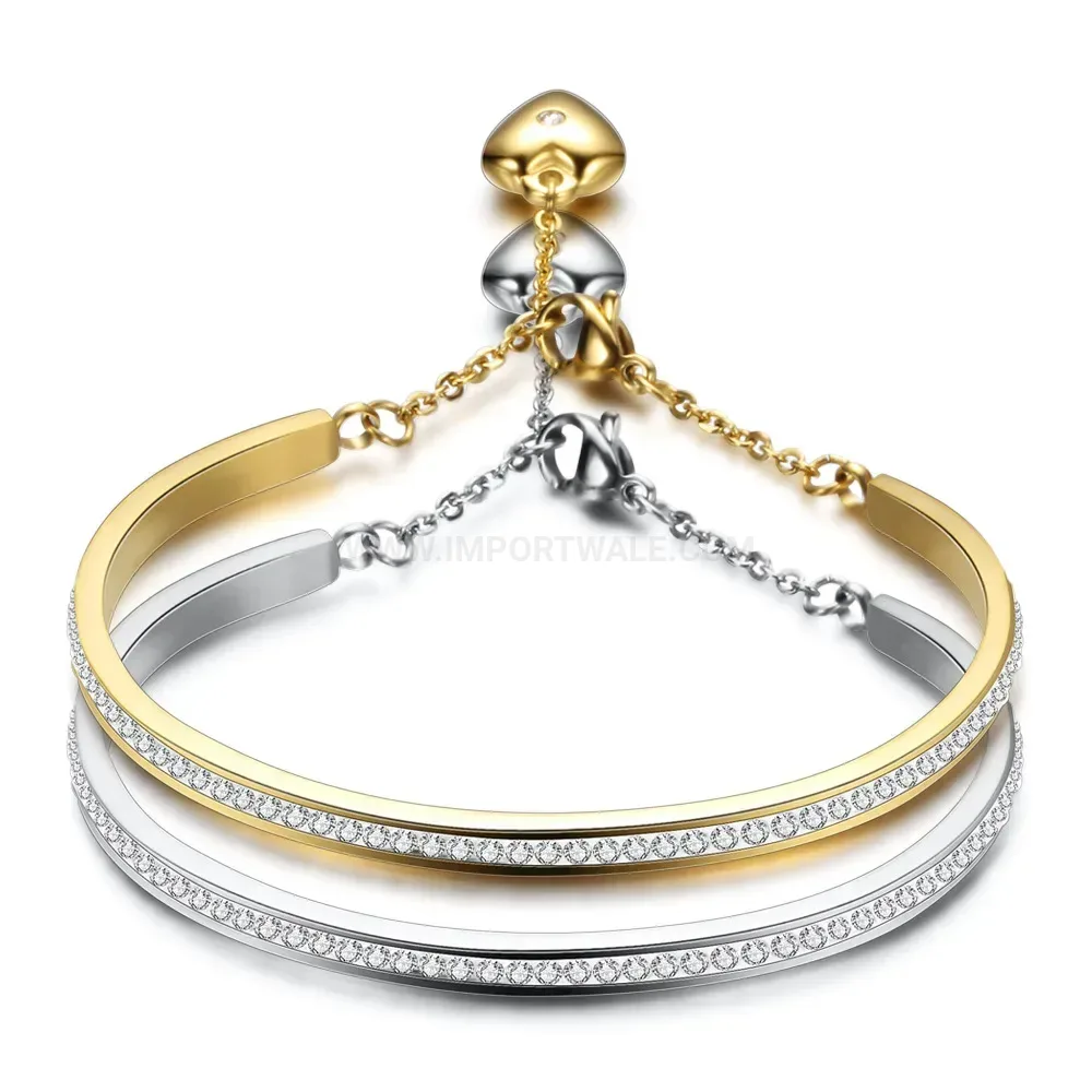 Bold Rhinestone Embellished Heart Cuff Stainless Steel Bracelet