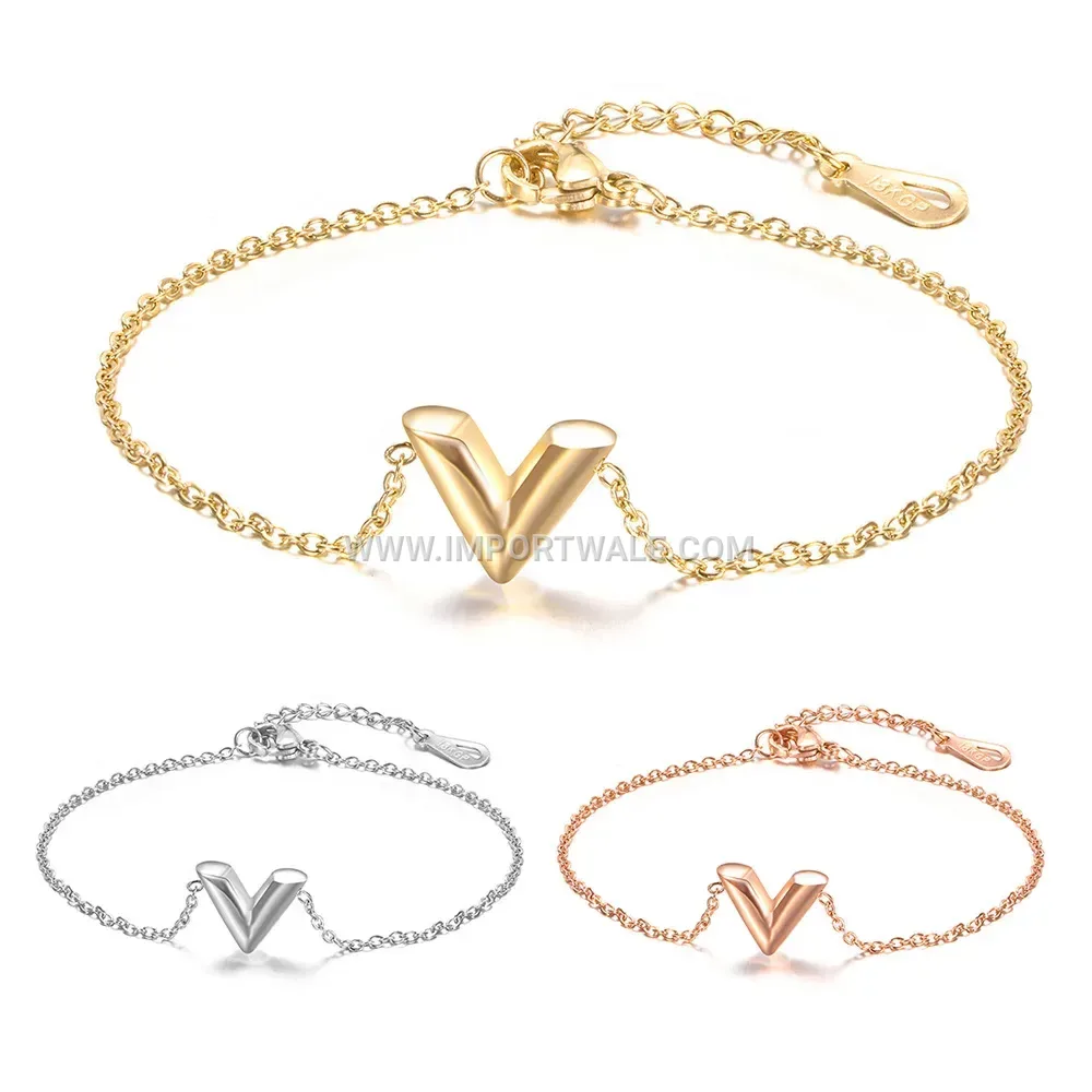 Stainless Steel V-Shaped Geometric Link Bracelet with O-Chain
