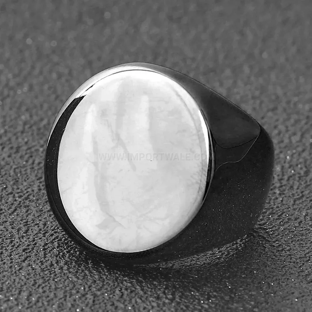Elegant Laser Engraved Alphabet Circular Stainless Steel Signet Ring