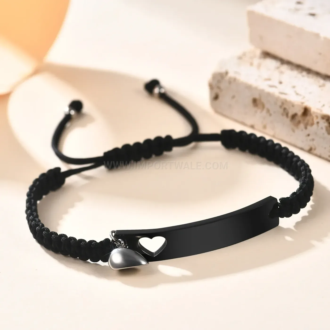 Custom Engraved Stainless Steel Heart Magnetic Couple Braided Bracelet Set