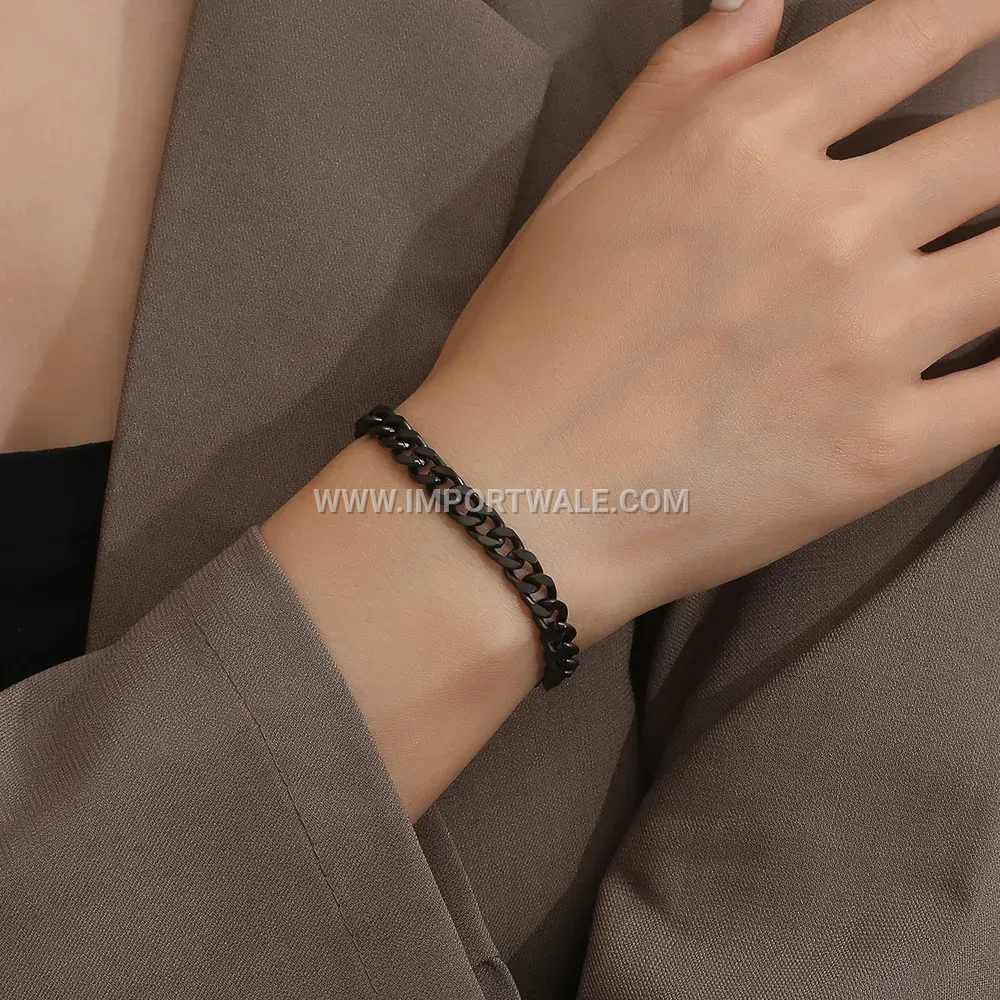 Chunky Black Plated Geometric Titanium Steel Chain Bracelet