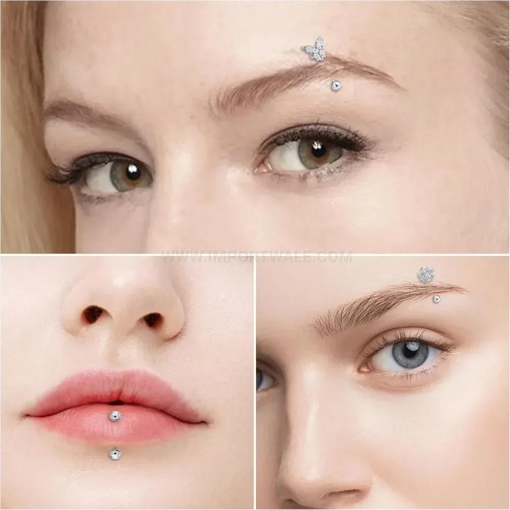 Designer Butterfly Moon Stainless Steel Eyebrow Belly Piercing Set