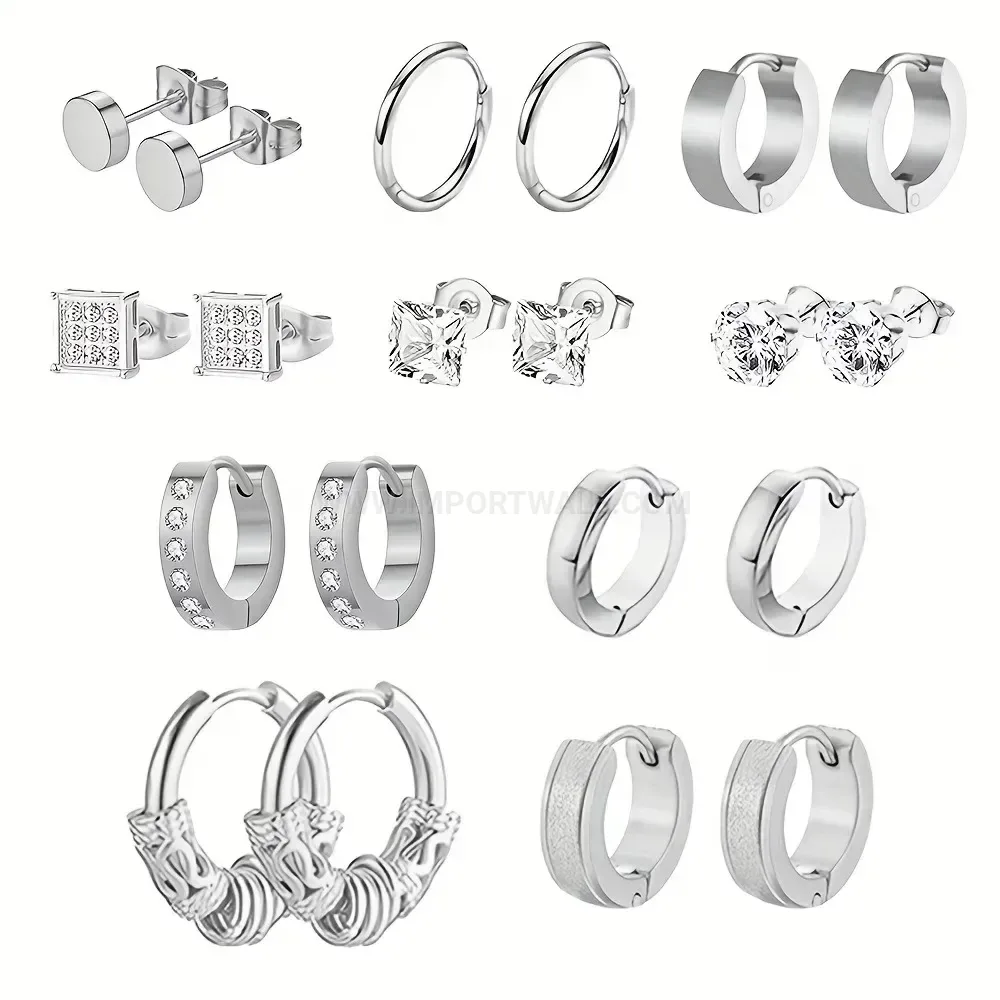 Premium Minimalist Stainless Steel Geometric Huggie Hoop Earring Set