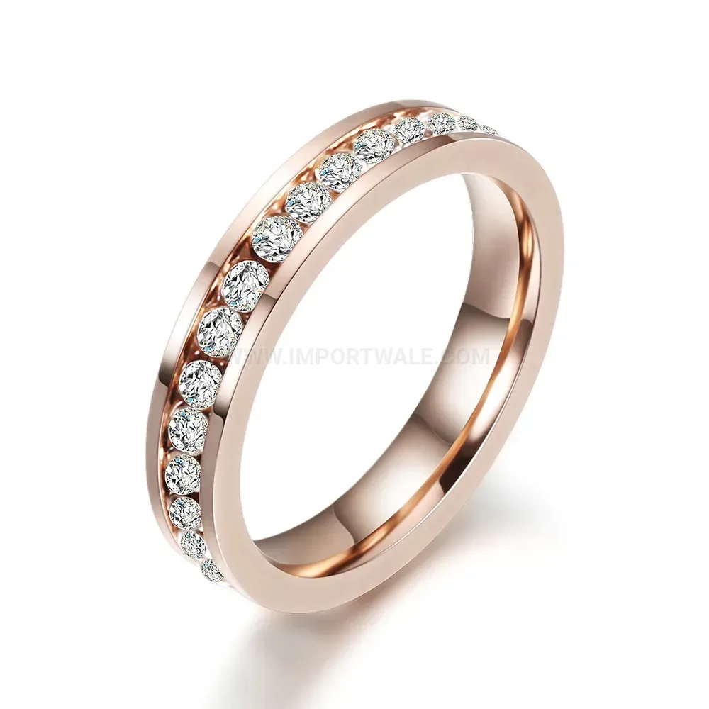 Single Row Rhinestone Stainless Steel Band Ring