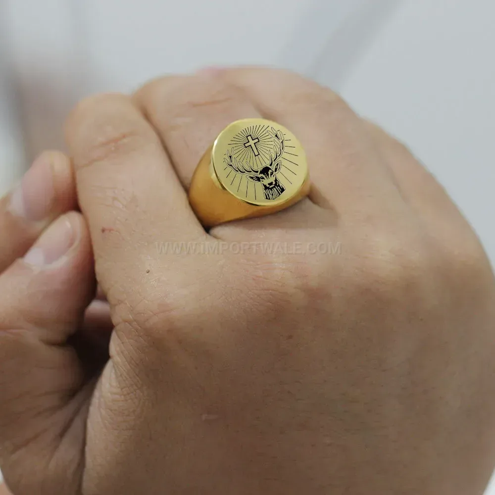 Modern Laser Engraved Retro Stainless Steel Circular Signet Ring