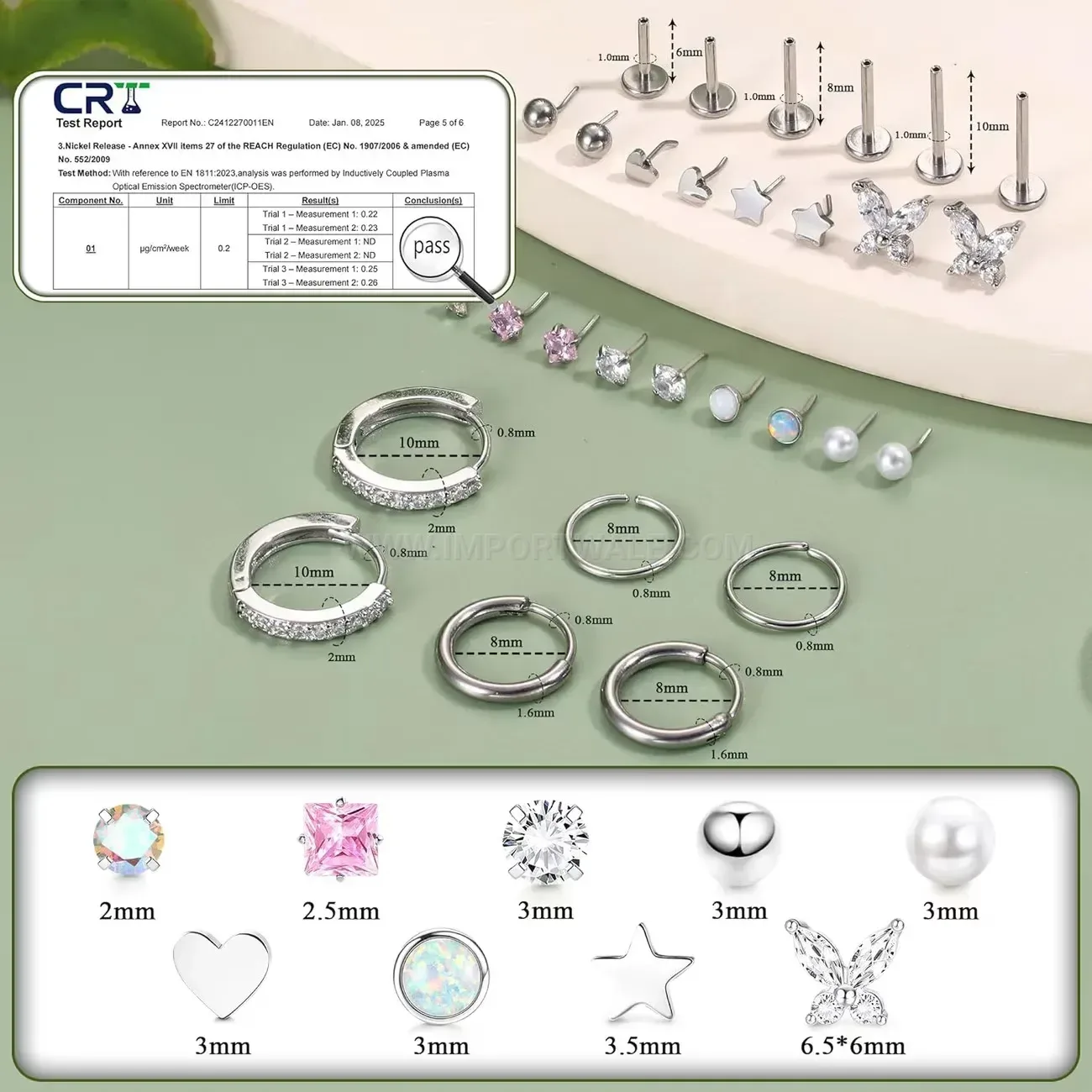 Modern Flat Back Threaded Stainless Steel Rhinestone Piercing Stud Set