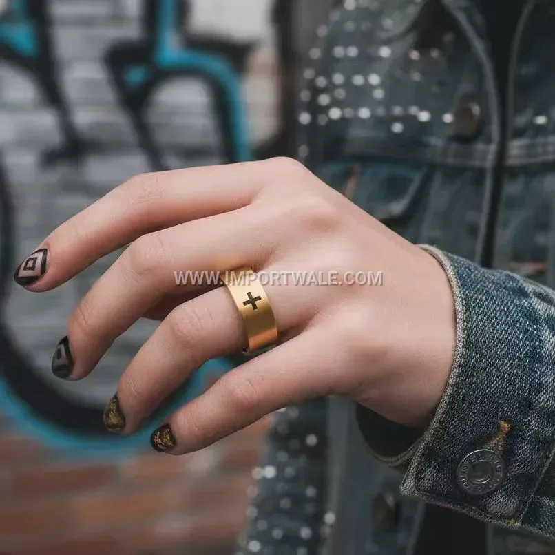 Laser Engraved Cross Stainless Steel Minimalist Band Ring