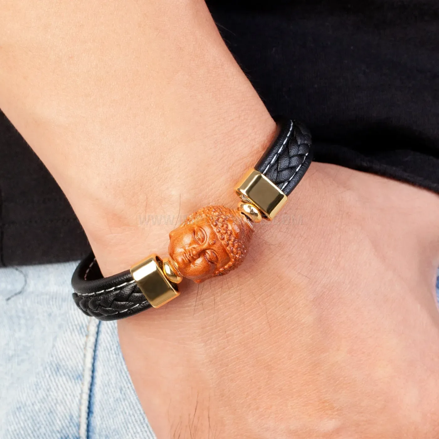 Classic Braided Leather Stone Bracelet with Stainless Steel Clasp