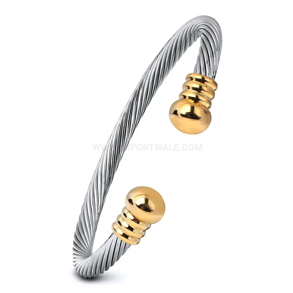 Stylish Adjustable Cable Wire Stainless Steel Cuff Bangle with Bead Details