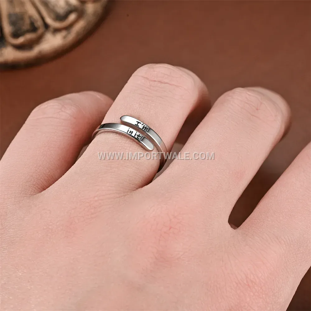 Adjustable Stainless Steel Engraved Slogan Open Ring