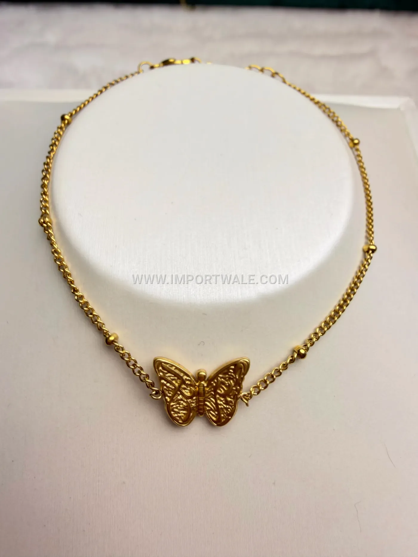 Gold Plated Stainless Steel Vintage Calligraphy Butterfly Pendant Necklace