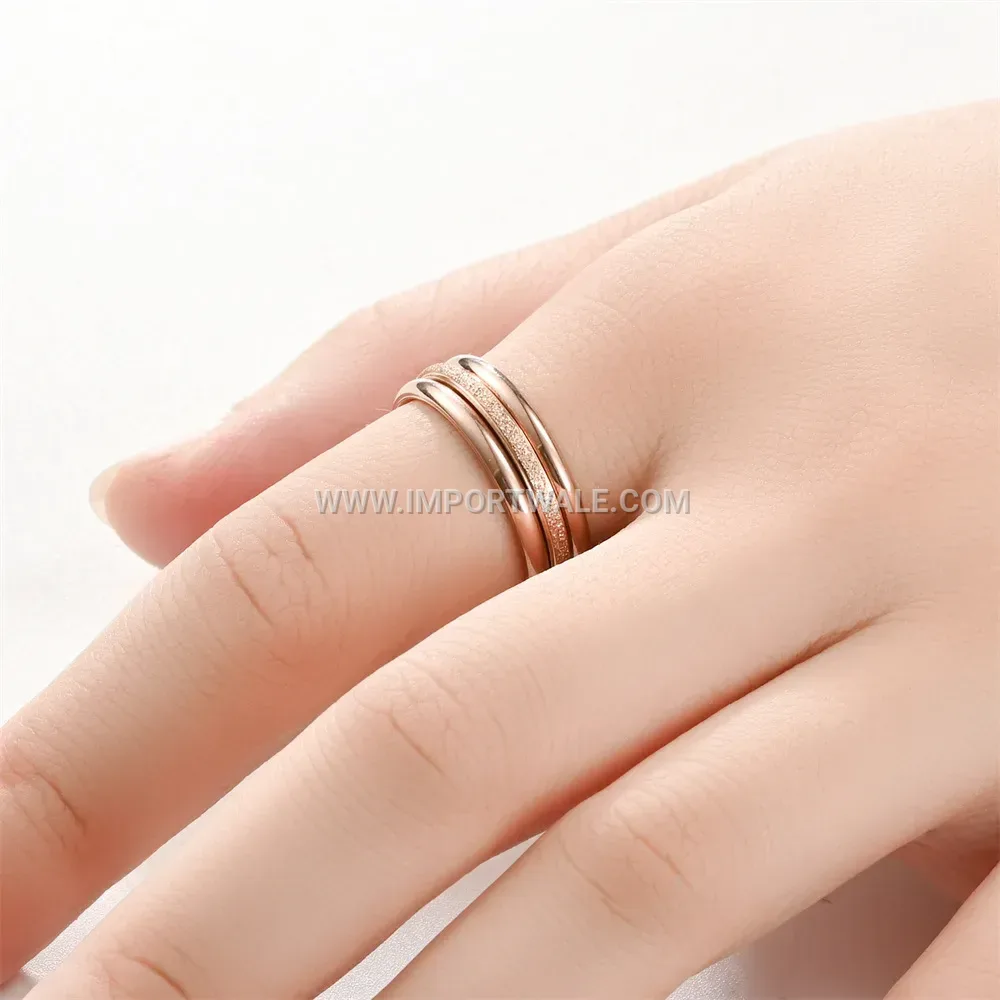 Frosted Stainless Steel Delicate Intersecting Triple Band Ring