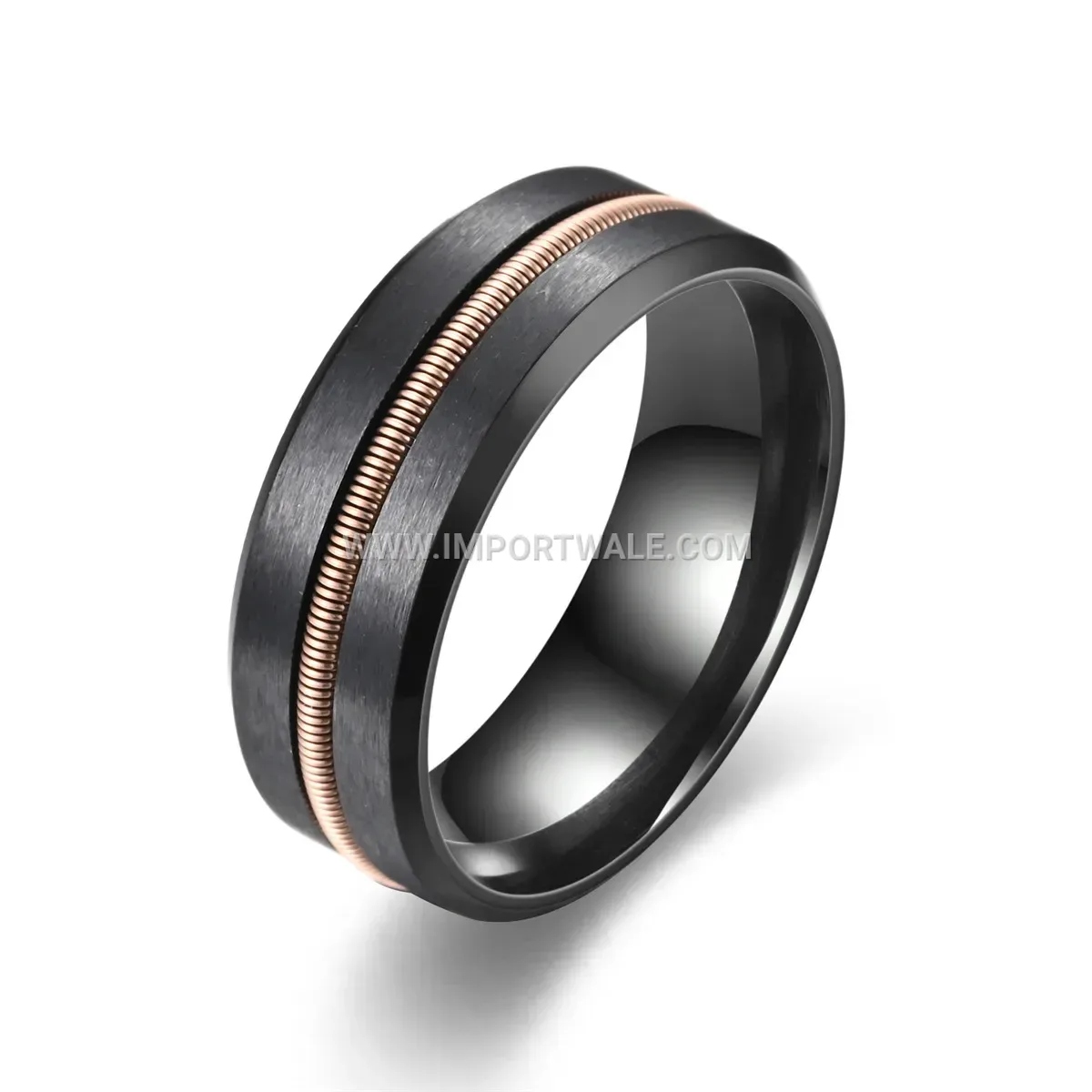 Matte Black Beveled Guitar String Stainless Steel Band Ring