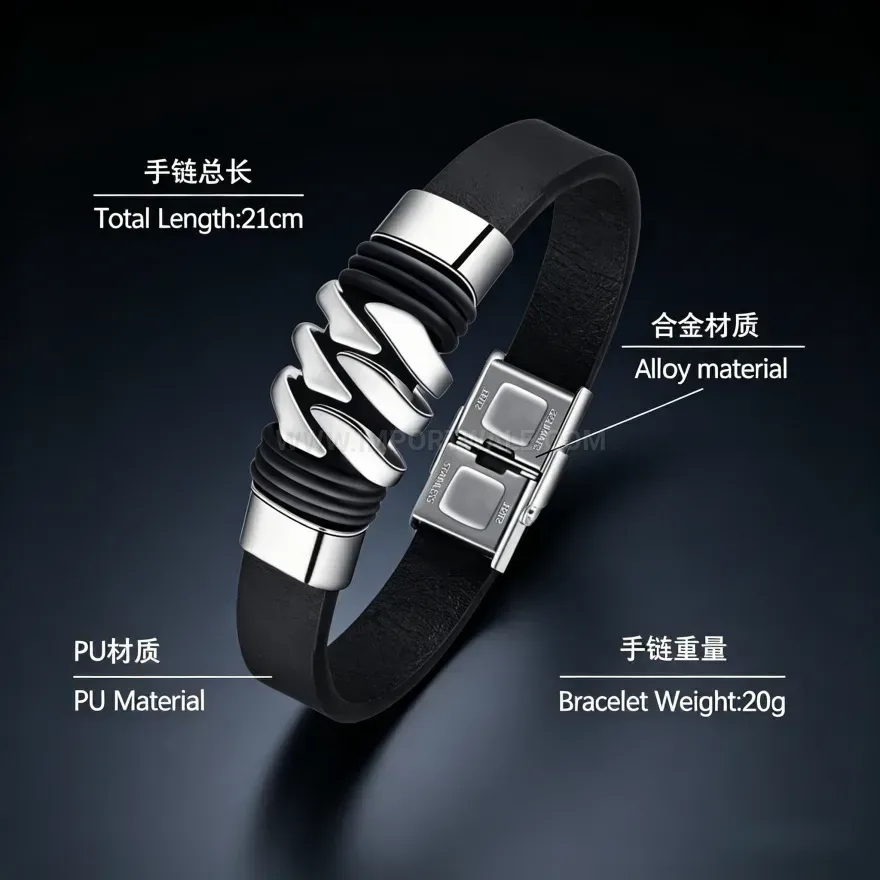 Fashion Minimalist Leather Cord Bracelet With Stainless Steel Clasp