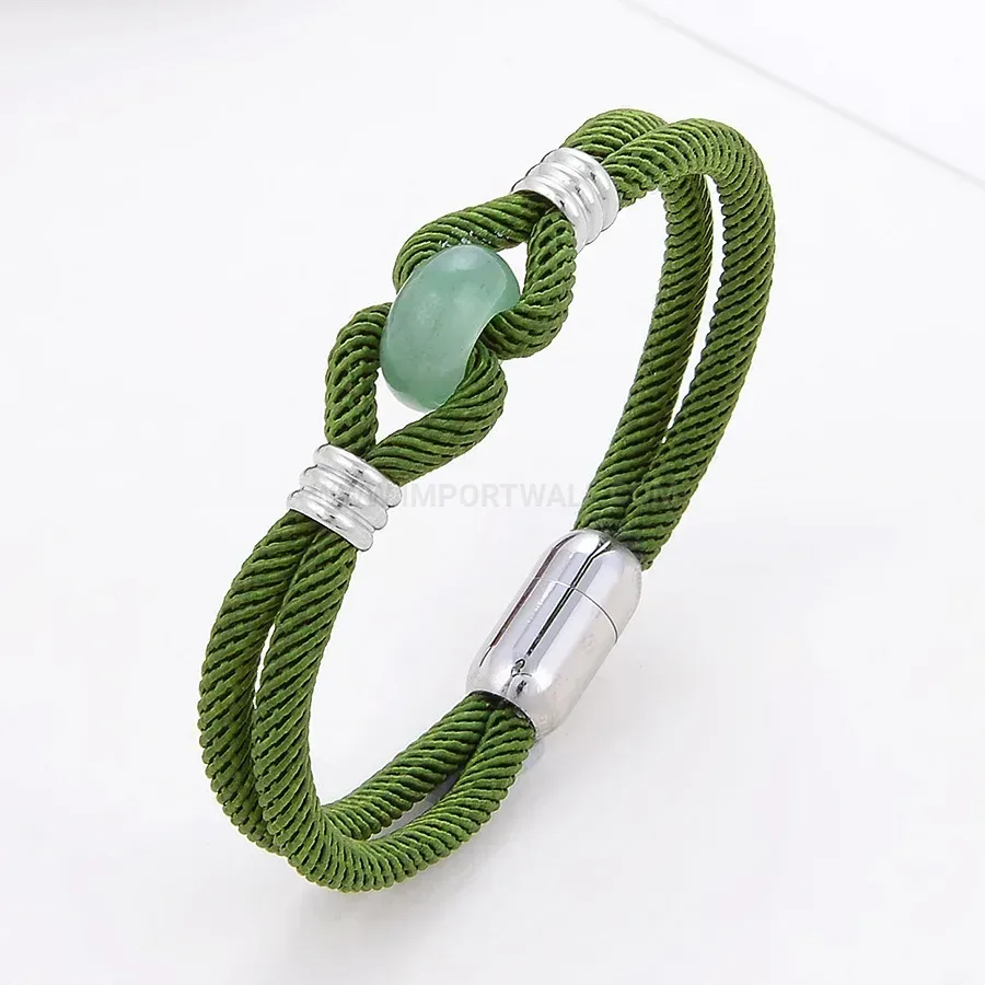 Retro Woven Cord Natural Stone Bracelet with Steel Clasp