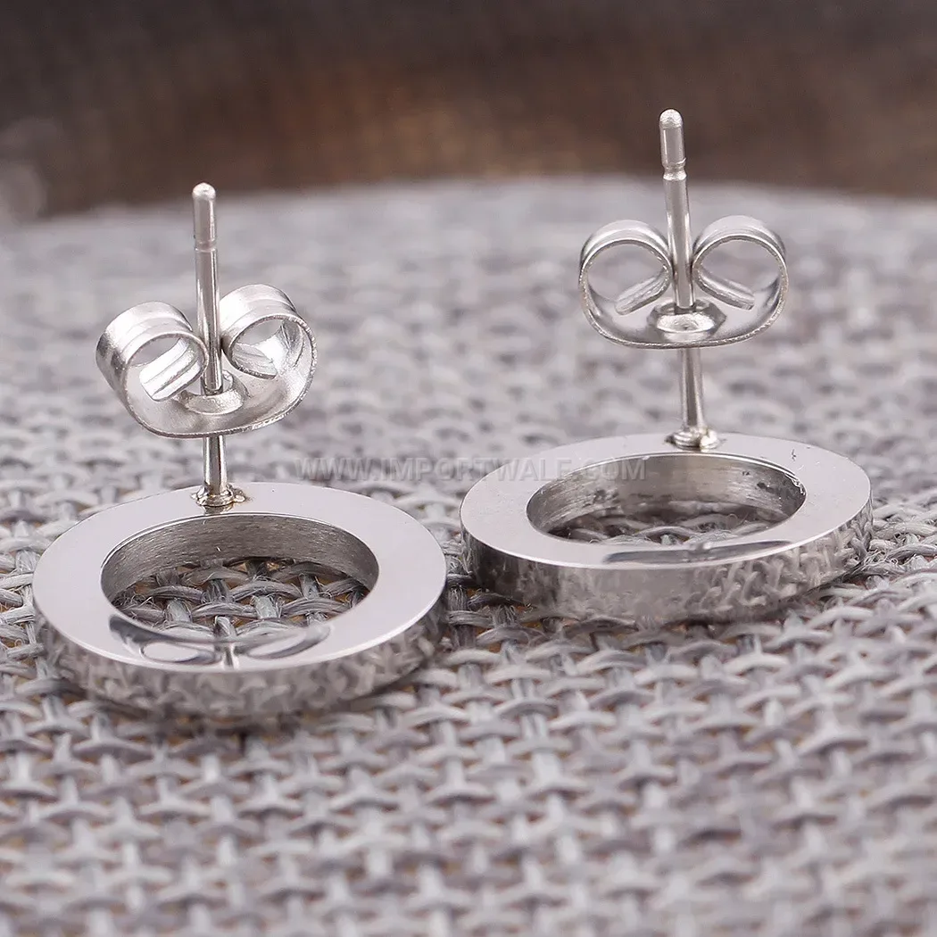 Hollow Round Stainless Steel Crystal Stud Earrings