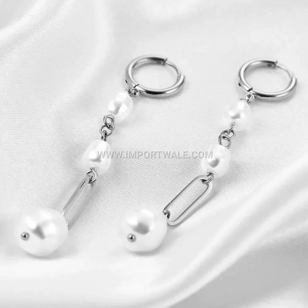 Geometric Long Tassel Drop Earrings Featuring Imitation Pearl Accents