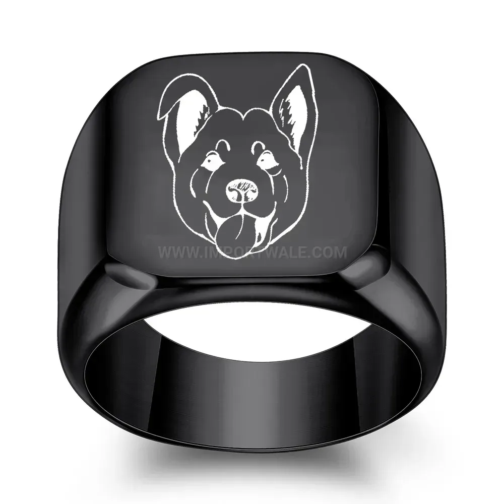 Designer Dog Motif Engraved Stainless Steel Minimalist Signet Ring