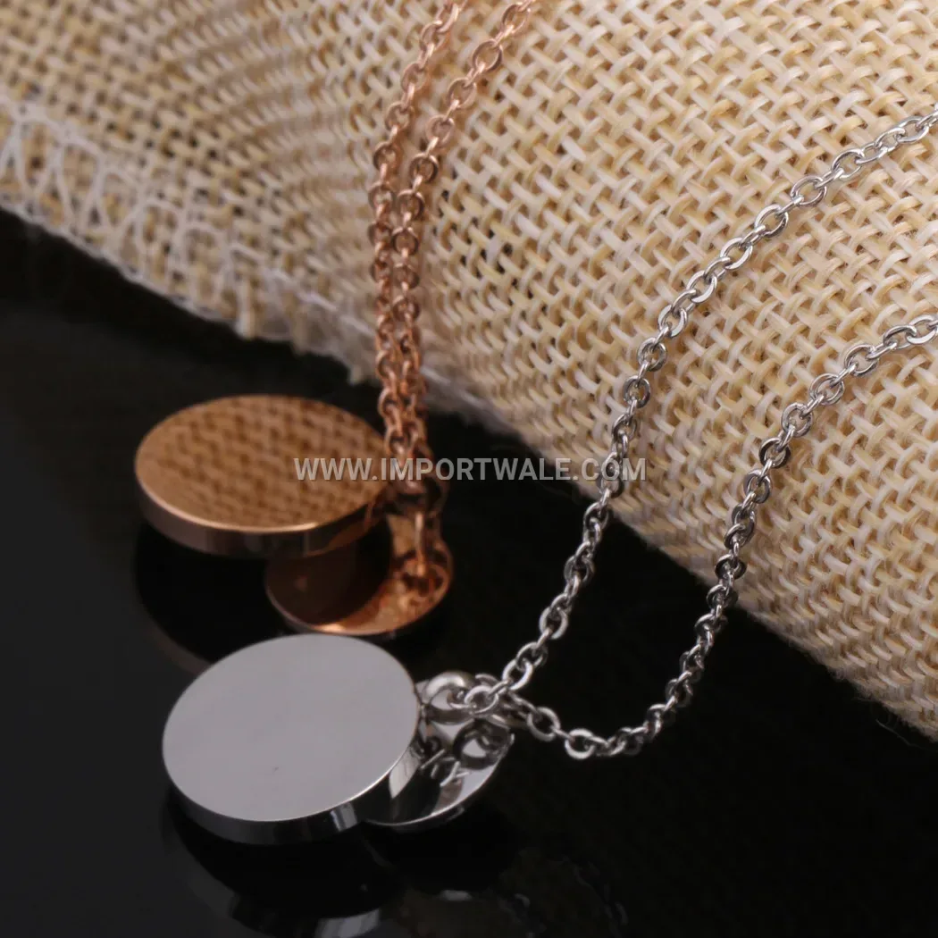 Engraved Lucky Disc Double Layer Stainless Steel Pendant Necklace