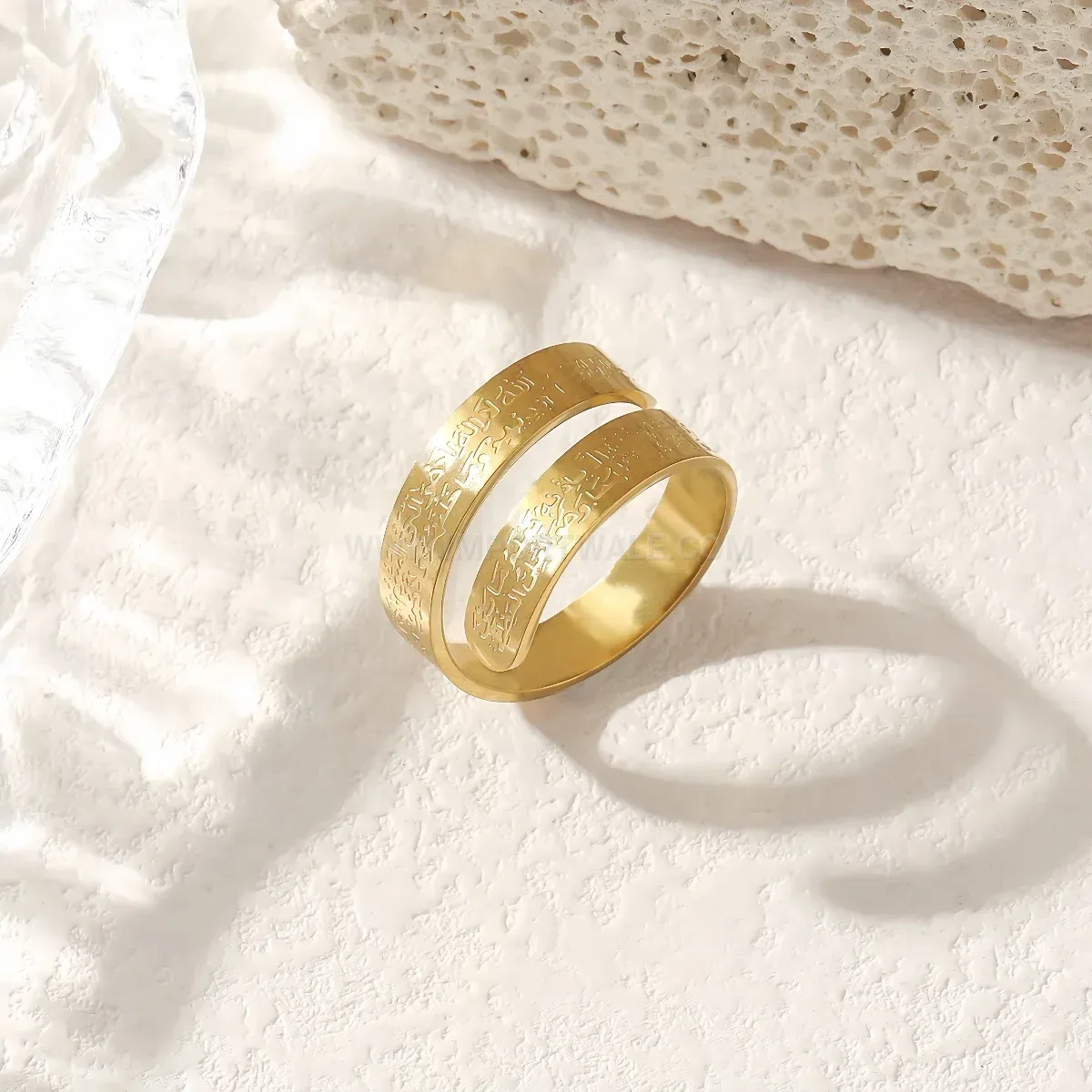 Adjustable Stainless Steel Ayatul Kursi Islamic Arabic Script Ring