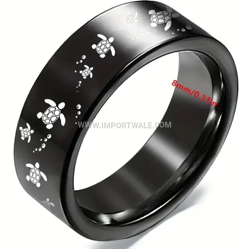 Laser Engraved Sea Turtle Stainless Steel Band Ring