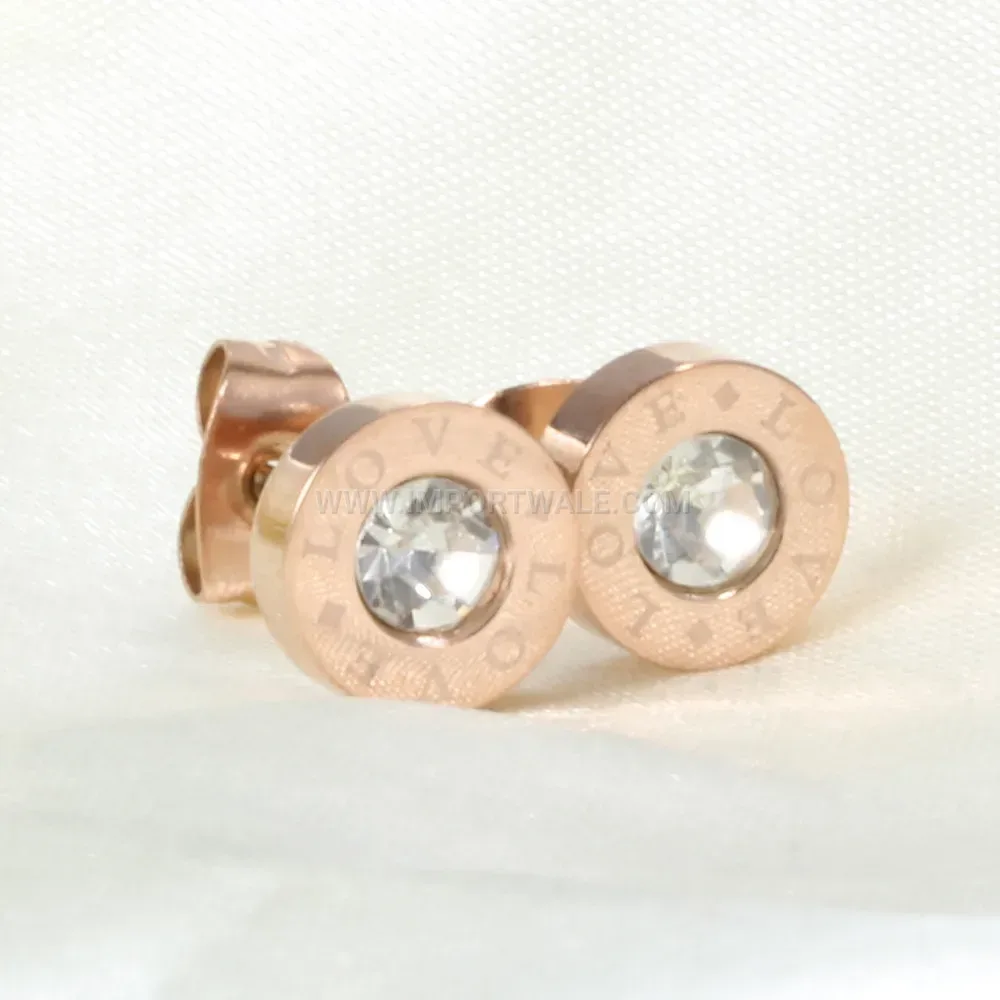 Engraved Love Round Stainless Steel Stud Earrings
