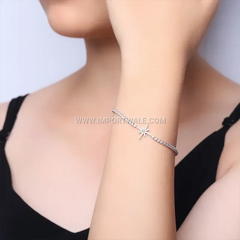 Titanium Steel Starburst Zircon Bangle Bracelet