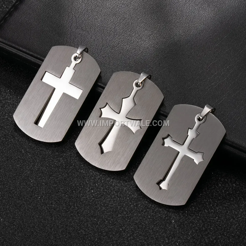 Men's Stainless Steel Vintage Cross Tag Pendant