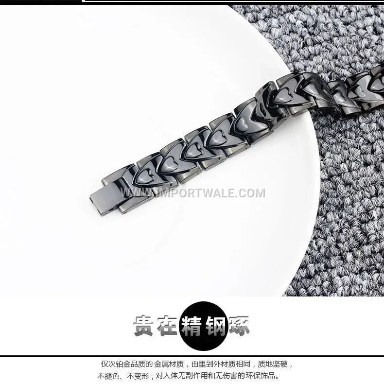 Black Titanium Steel Heart Magnetic Couple Bracelet