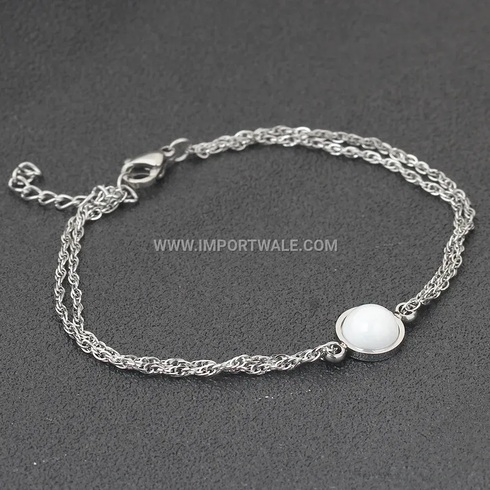 Stainless Steel Ceramic Inlaid Round Charm Bracelet