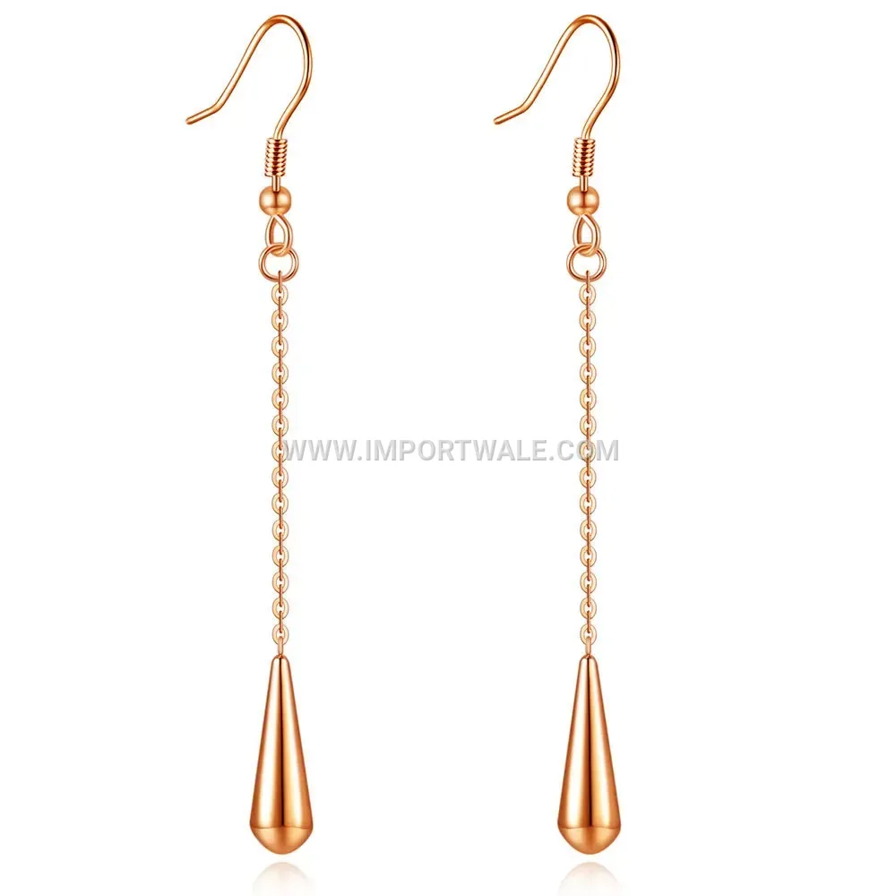 Geometric Stainless Steel Long Teardrop Dangle Earrings with Bead Accent
