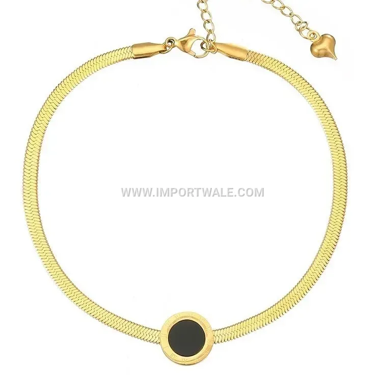 Roman Numeral Engraved Coin Gold Stainless Steel Anklet
