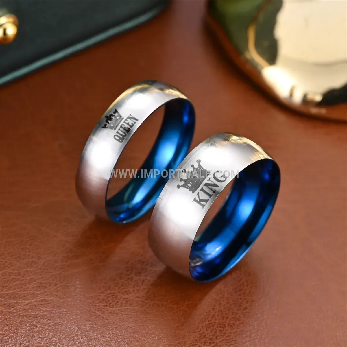 Matte Blue Titanium Steel Crown Inscribed Ring