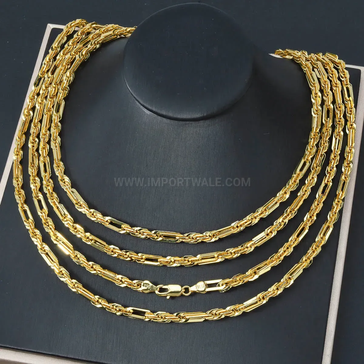 Eighteen Karat Gold Plated Brass Layered Twist Chain Necklace