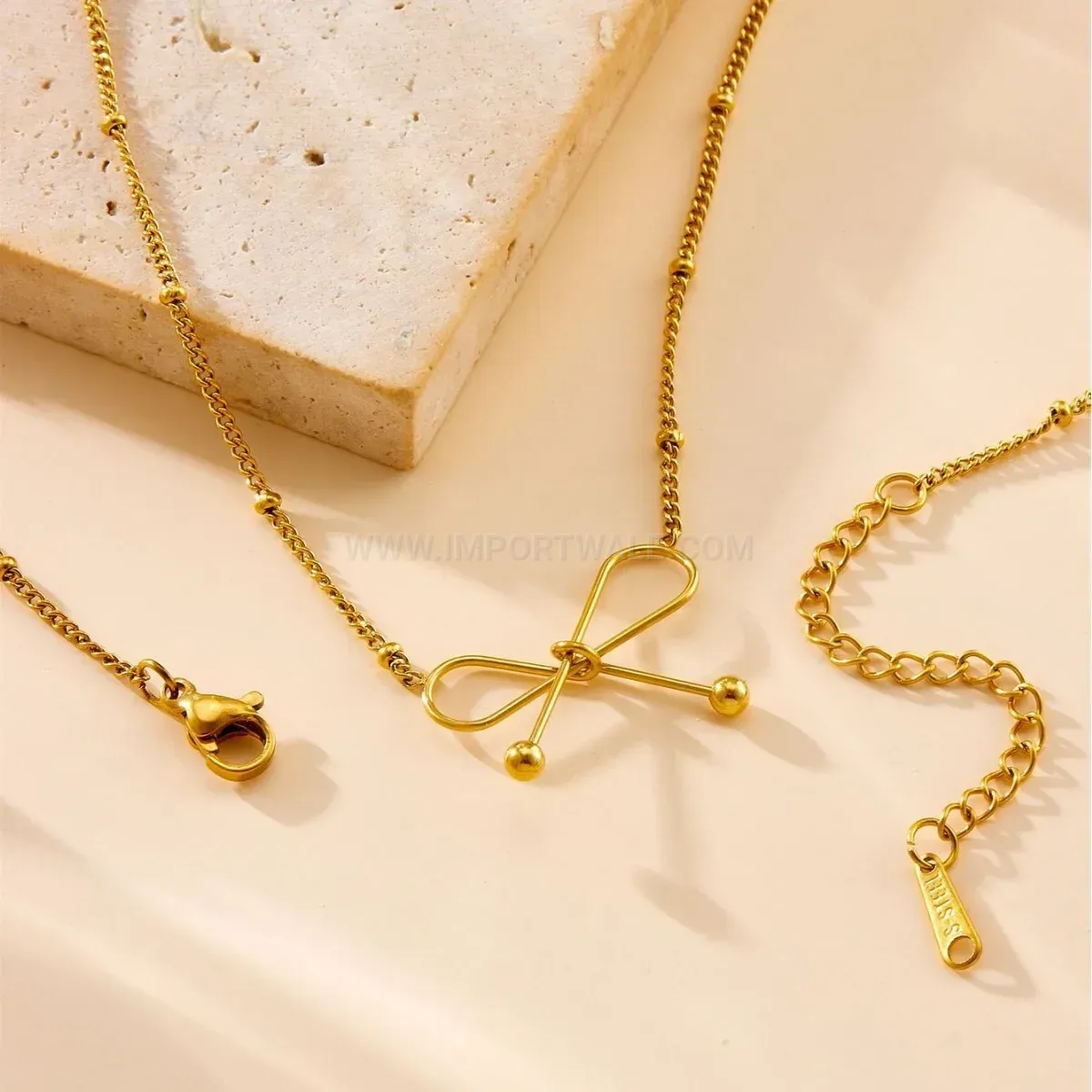 Gold Plated Stainless Steel Butterfly Knot Pendant Necklace