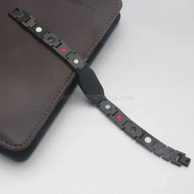 Men Titanium Steel Cross Bio Magnetic Bracelet In Black And Blue
