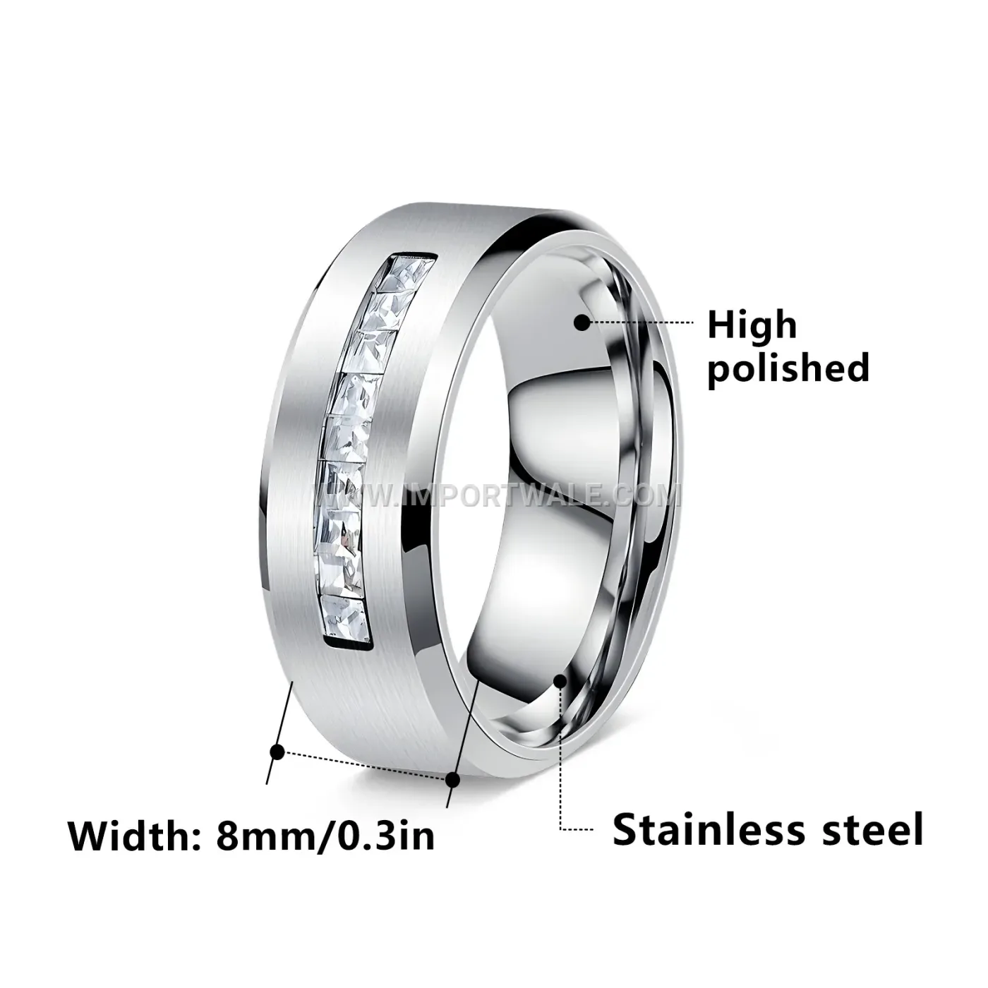 Classic Inlaid Zircon Stainless Steel Solitaire Band Ring