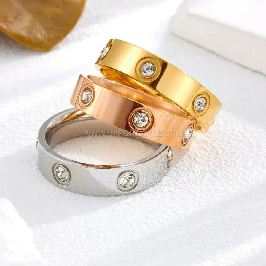 Classic Embedded Gemstone Stainless Steel Band Ring