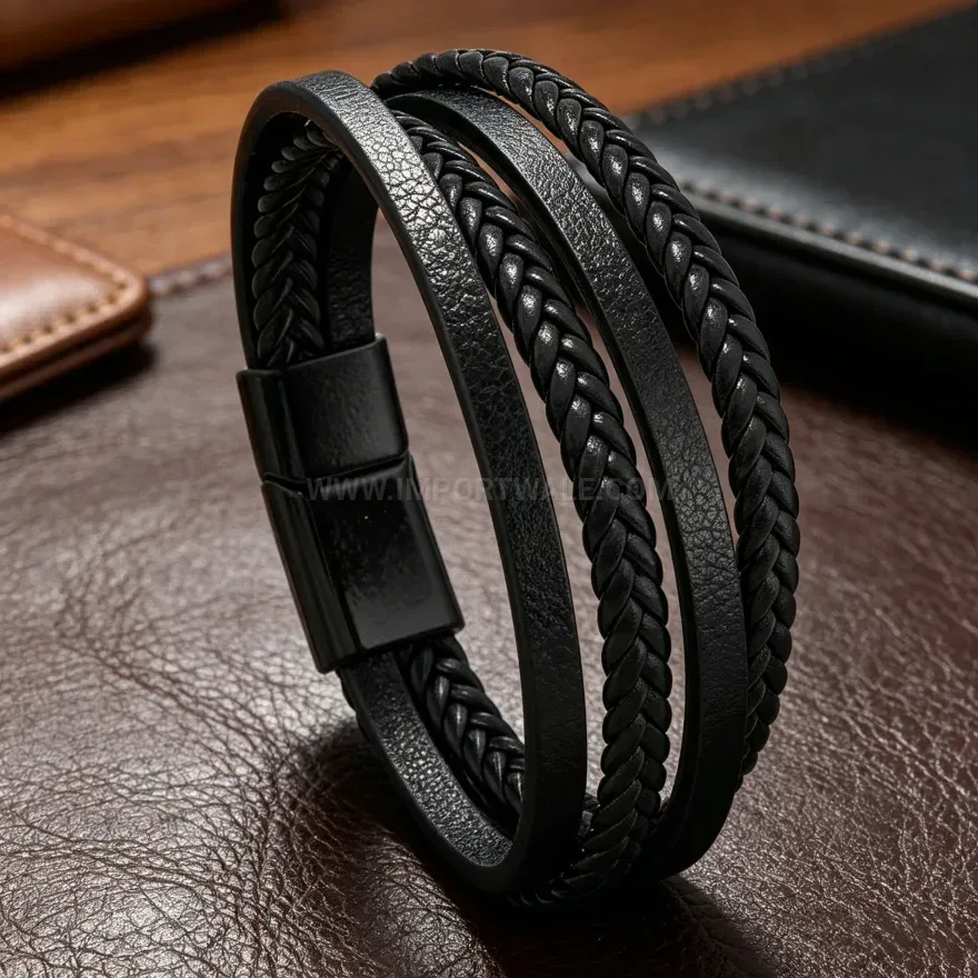 Designer Minimalist Handcrafted Leather Bracelet with Alloy Closure