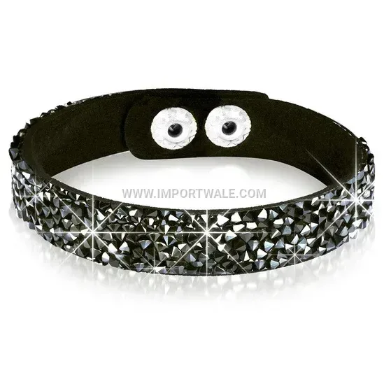 Men's Punk Rhinestone Leather Wristband Cuff Bracelet