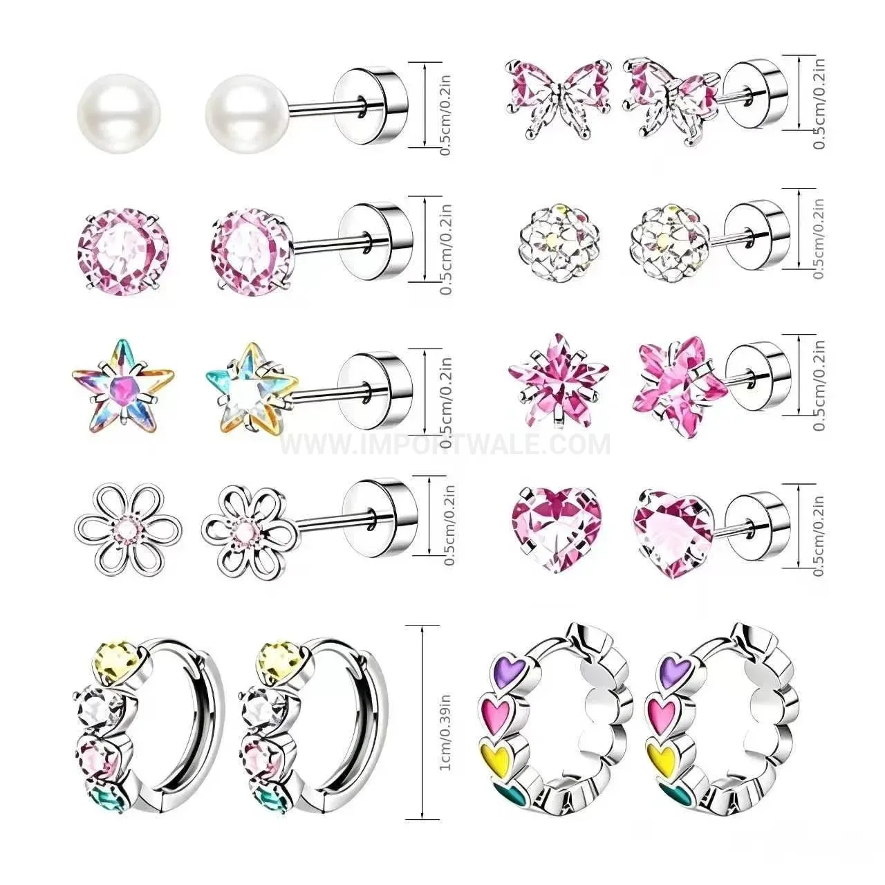 Chic Stainless Steel Floral Zirconia Piercing Studs and Hoops Set