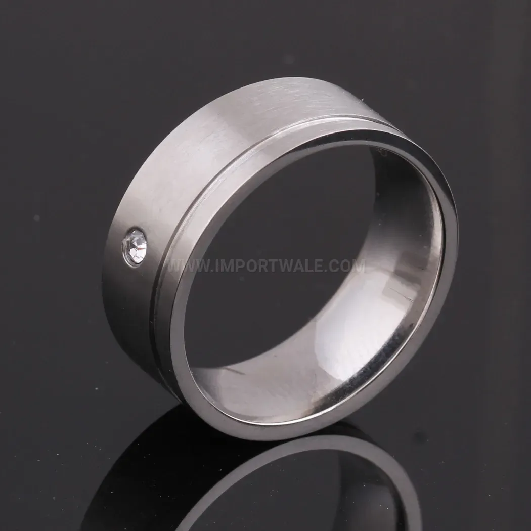 Classic Layered Crystal Accent Stainless Steel Band Ring
