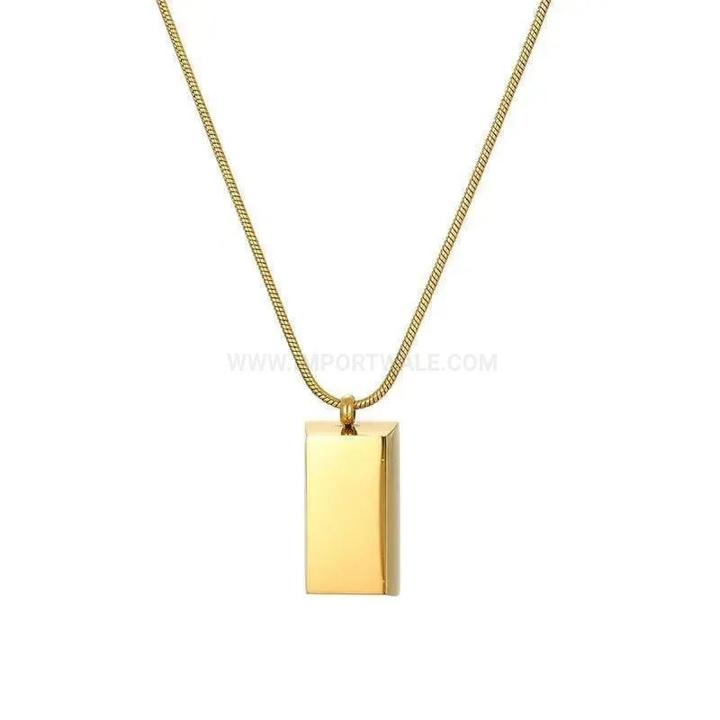 Classic Gold Titanium Steel Bar Pendant Snake Chain Necklace
