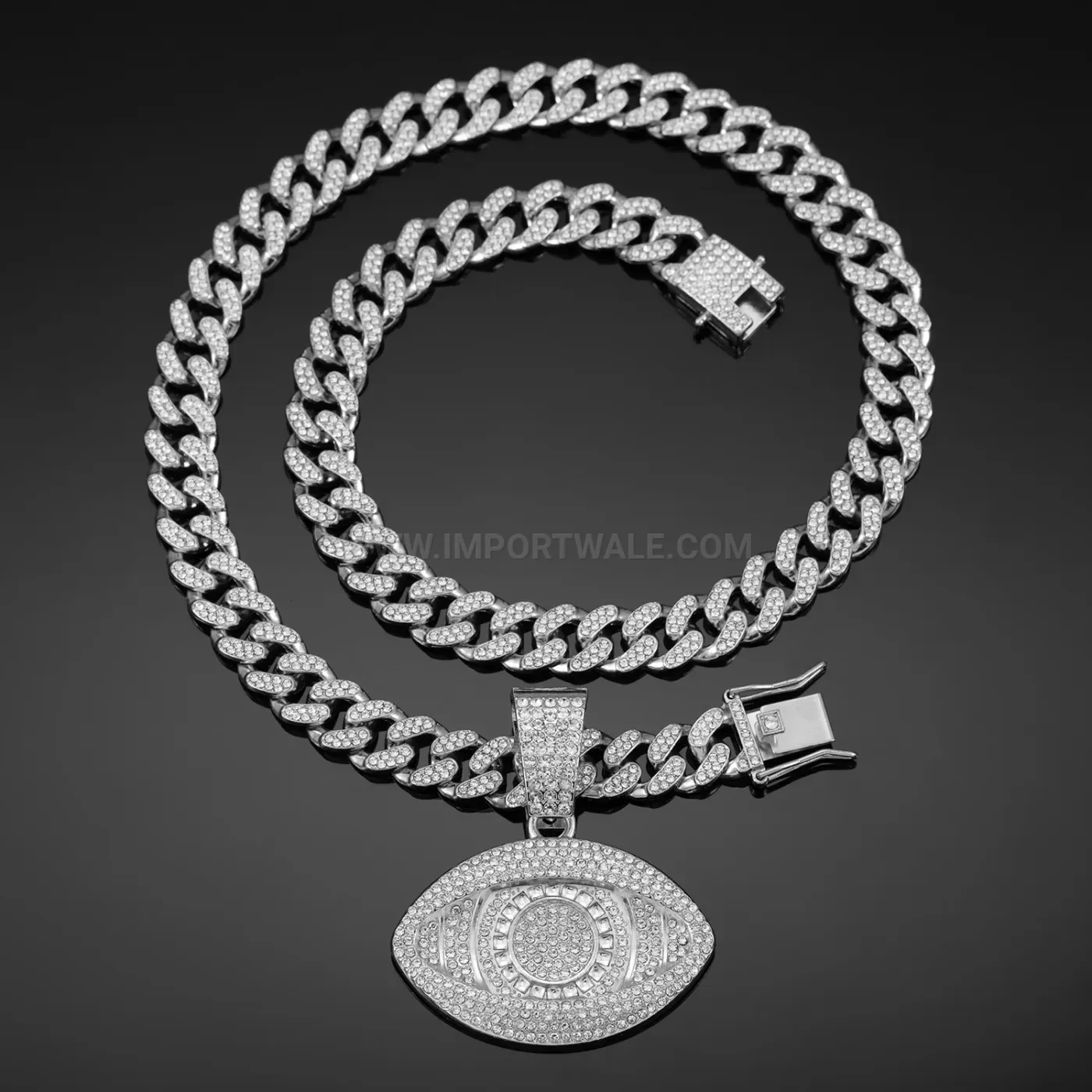 Iced Out Big Eye Pendant Hip Hop Cuban Chain Necklace