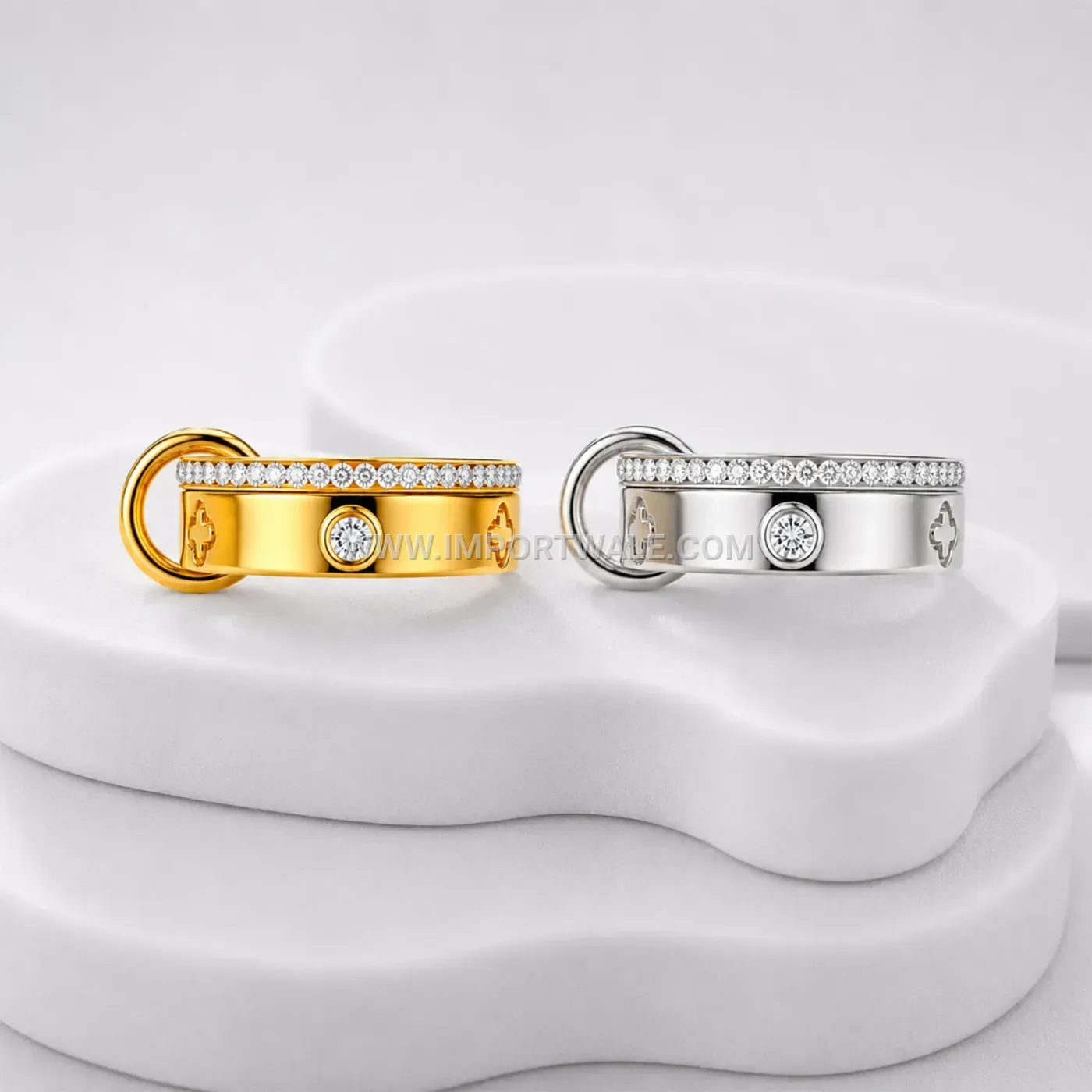 Double Band Stainless Steel Ring Accented with Sparkling Zirconia