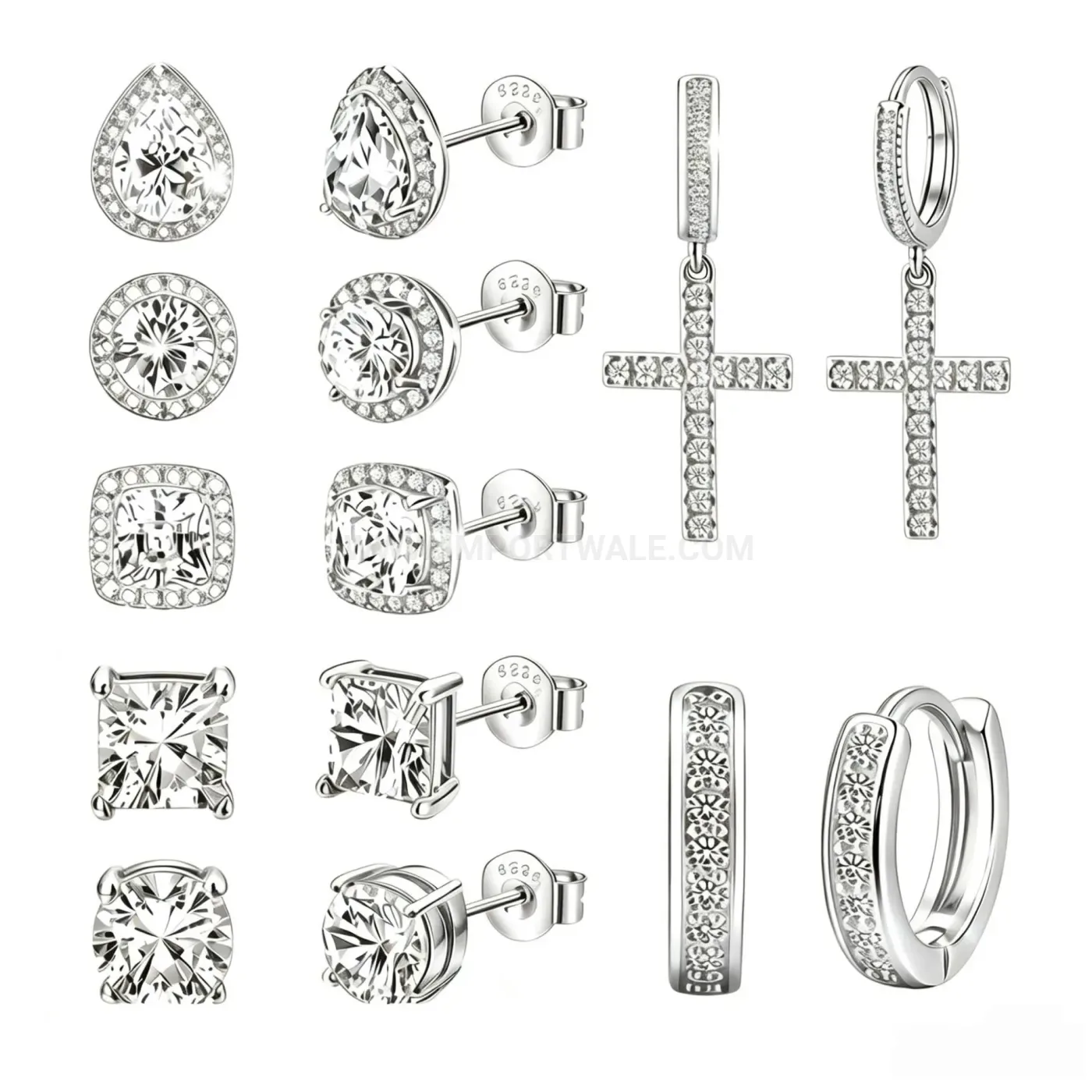Trendy Geometric Teardrop and Cross Zircon Piercing Earring Set