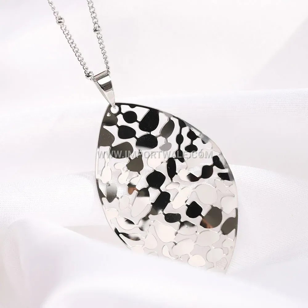 Filigree Cutout Leaf Pendant Stainless Steel Chain Necklace