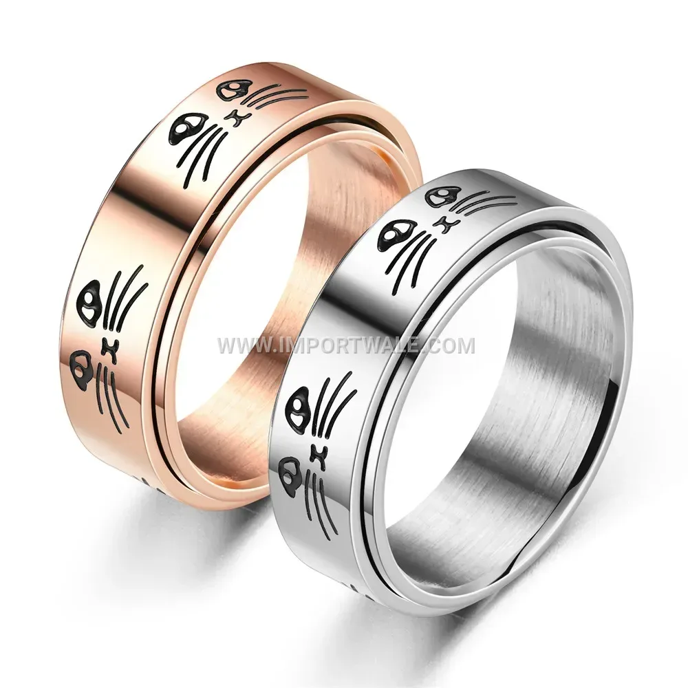 Spinner Stainless Steel Cat Pattern Band Ring