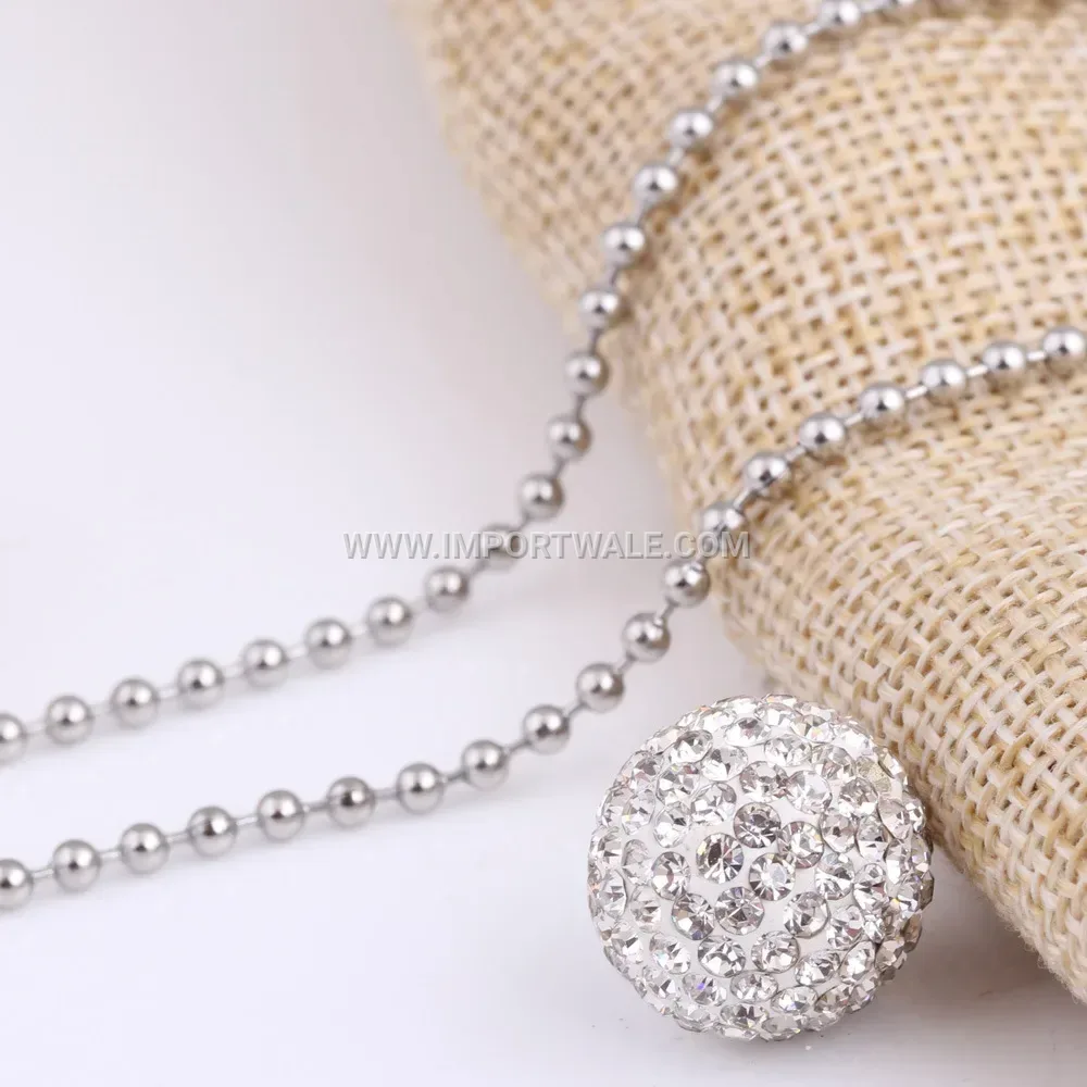 Rhinestone Spherical Bell Pendant Titanium Steel Long Necklace